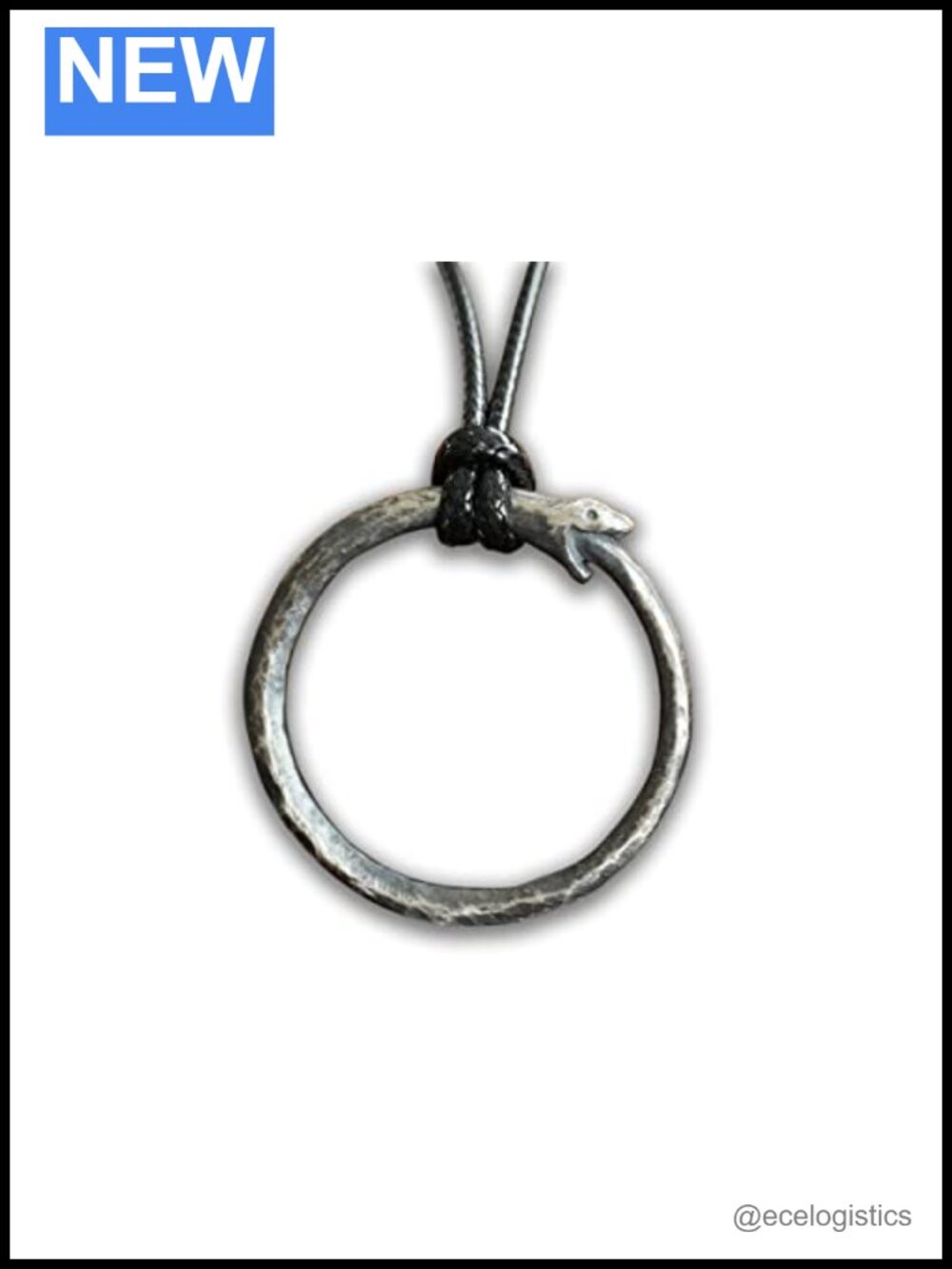 Handmade Sterling Silver Ouroboros Snake Pendant Necklace Adjustable String